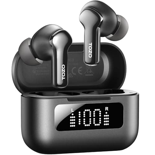 TOZO Hybrid Active Noise Cancelling Wireless Earbuds with 6 Mics AI Clear Call Ear Buds 68H Playtime with LED Display 32 Preset EQs via APP Bluetooth 5.3 IPX8 Waterproof in Ear Headphones