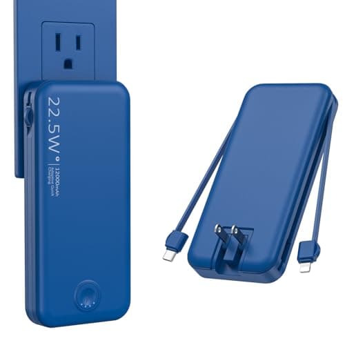 Nusyddy Portable Charger, 12000mAh 22.5W Fast Charging Power Bank with Built-in Cables & Wall Plug, Travel Essentials External Battery Pack, USB C Battery Phone Charger for iPhone, iPad, Samsung Navy