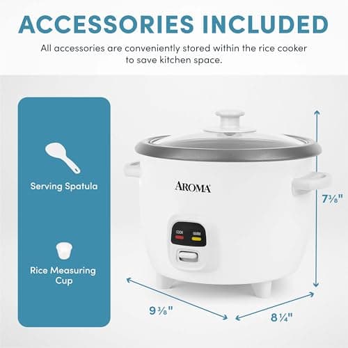 AROMA Rice Cooker, 3-Cup (Uncooked) / 6-Cup (Cooked), Small Rice Cooker, Oatmeal Cooker, Soup Maker, Auto Keep Warm, 1.5 Qt, White, ARC-393NG 5