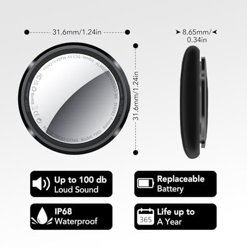 Item Finder-3 Pack Black, Bluetooth Trackers Work with Apple Find My (iOS Only), Smart Tag with Protective Case/Keychain, Item Finders for Luggage/Key/Suitcases/Backpack, Replaceable Battery 7