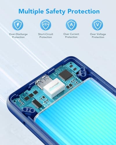 charmast Portable Charger with Built-in Cables and Plug, 10000mAh USB C Power Bank Fast Charging, External Battery Pack Slim, Travel Essentials Compatible with iPhones, Samsung Galaxy, iPad 9