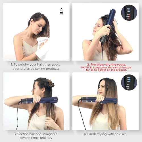 IG INGLAM Air Straightener, Style from Wet Hair, 2.2" Hair Dryer Straightener, 200M Negative Ionic, One-Step Air Straight for Medium and Long Length(14"-30"), Prussian Blue 6