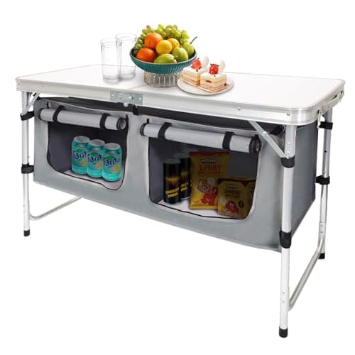 CampLand Outdoor Folding CampingTable with Aluminum Lightweight Height Adjustable with Storage Organizer Picnic Table for BBQ, Party, Camping (White)