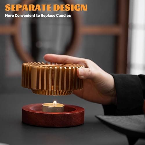 Inmorven Teapot Warmer, Aluminum Tea Warmer with Wooden Base, 4.33 inch Candle Heater for Heating Tea, Coffee, Milk, Food,Camping and Traveling, Suitable for All Teapots - S 5