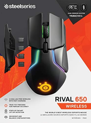 SteelSeries Rival 650 Quantum Wireless Gaming Mouse - Rapid Charging, 12,000 Cpi Dual Sensor, 256 Weight Configs, 8 Zone RGB Lighting 12