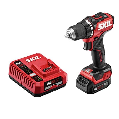 SKIL PWR CORE 12 Brushless 12V 1/2" Compact Variable-Speed Drill Driver Kit with 1/2'' Single-Sleeve, Keyless Chuck & LED Worklight Including 2.0Ah Battery and PWR JUMP Charger - DL6290A-10