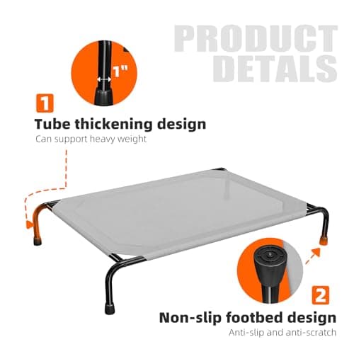 Simple Trending Raised Dog Bed for Large Dogs, Waterproof XL Dog Cot, Outdoor Cooling Elevated Pet Bed Load 200lb, 47.75" x 30.5", Grey 5