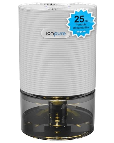 Ion Pure Dehumidifiers for Home and Small Spaces, 25oz (750ml) Tank | Quiet Small Dehumidifier for Bathroom, Bedroom, Closet, RV, Basement and More | Compact with 7 LED Colors