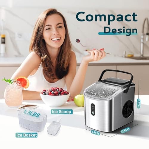 EUHOMY Ice Maker Countertop, Portable Ice Machine with Carry Handle, 26.5lbs Per Day, 9 Cubes in 6 Mins, Auto-Cleaning, with Basket and Scoop, for Home, Kitchen, Camping, RV (Silver) 8