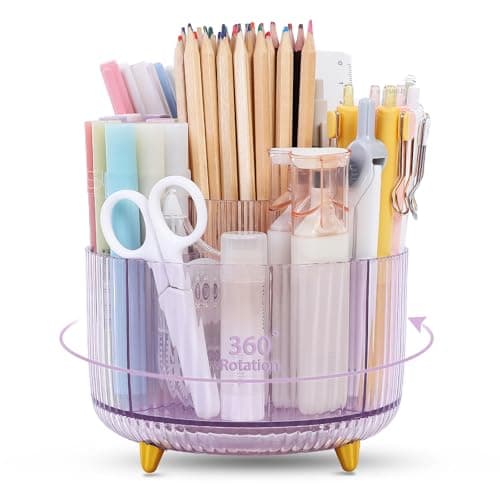 SKYDUE Rotating Pencil Pen Holder, Pen Organizer with 5 Slots - Aesthetic Desk Organizer and Accessories for School, Home, Office Supplies