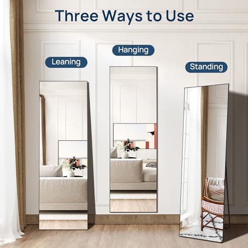 ENJOYBASICS 64"x21" Full Length Mirror with Stand, Large Full Size Body Mirror Hanging or Leaning Against Wall, Aluminum Alloy Wall Mirror, Floor Mirror for Bedroom Living Room Dressing Room, Black 6