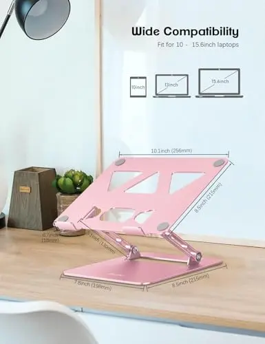 Aoviho Laptop Stand Holder, Adjustable Desk Laptop Riser, Foldable Notebook Computer Stands for MacBook Air Pro HP Lenovo Dell Samsung Chromebook, Up to 15.6 inch, Rose Gold 5
