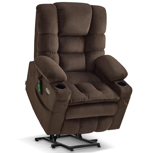 MCombo Large Triple Motor Power Lift Recliner Chair with Massage and Dual Heating, Adjustable Headrest for Tall Elderly People, Fabric 7634 (Coffee, Large)