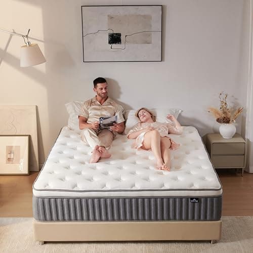 SNFPNE 10 Inch Queen Size Hybrid Mattress with Gel Memory Foam and Individual Pocketed Coils for Motion Isolation & Edge Support, Medium Firmness for Pressure Relief, CertiPUR-US Certified,in a Box