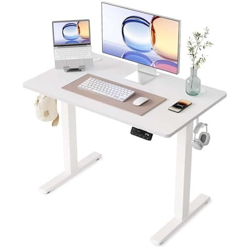 YIHAYO Electric Standing Desk, 40 x 24 Inches Stand Up Desk with Splice Board, Adjustable Height Desk, Computer Desk for Home Office, White Frame/White Top
