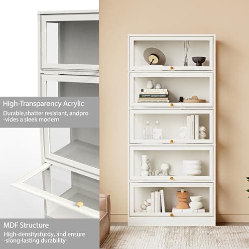 BONITURE Display Cabinet with Acrylic Glass Doors,5-Tiers Curio Cabinet with LED Lighting for Collectibles, Collectibles Toy Organizers Rack & Display Shelf Display Case Storage Cabinet, White 8