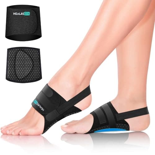 Healrecux Arch Support Braces for Plantar Fasciitis Relief, Adjustable Compression Bands with Gel Pad Orthotics Inserts for Feet Flat, High & Fallen Arches, Foot Support(Anti-Slip Spots)
