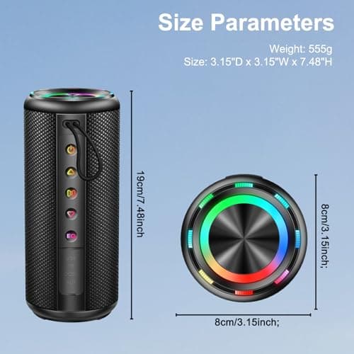 Portable Bluetooth Speaker, Bluetooth 5.4 Wireless Speaker with 20W HD Loud Stereo Sound, 15H Playtime, IP7 Waterproof, LED Lights, TWS Pairing, Built-in Mic, for Outdoor, Home, Party, Beach, Gift 8