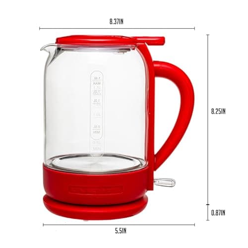 OVENTE Electric Kettle with 1.5L Borosilicate Glass, 1500W Fast Boiling Water Heater for Coffee or Tea, Easy to Fill Lid, Auto Shut-Off, Boil-Dry Protection & Stainless Steel Filter, Red KG516R 6