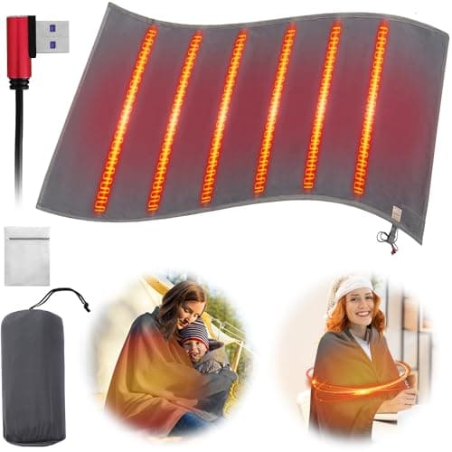 PANGTIKU Heated Blanket Electric Throw - USB Battery Power Operated Heating Blanket for Home Outdoor Travel Use (Battery Not Include)