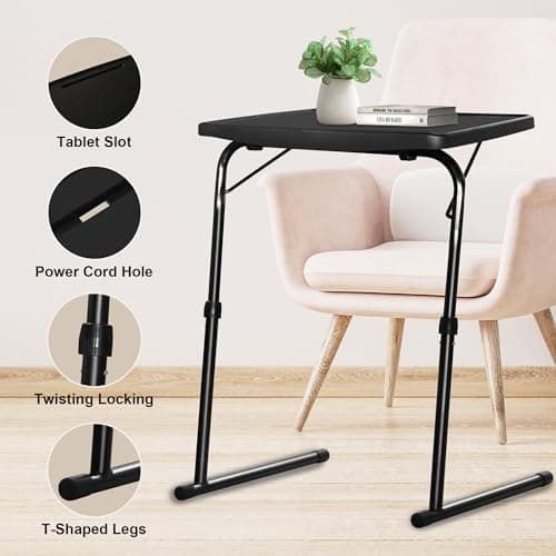 XL Adjustable Folding TV Tray Table, Larger TV Dinner HDPE Plastic Tray Table for for Eating, Adjustable Folding Laptop Table, TV Tray for Laptop, Eating, Drawing, Snacks, etc, Black 6