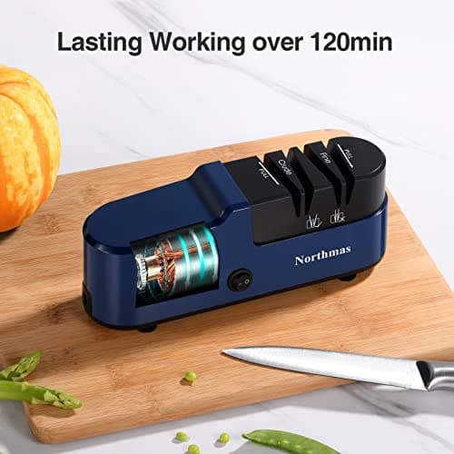 Northmas Knife Sharpener, Professional Electric Knife Sharpener for Home Use, 2 Stages for Quick Sharpening & Polishing, 100V-240V Global Voltage Design, Blue 5