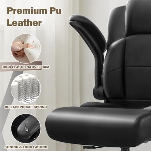 Ergonomic Drafting Chair,Tall Office Chair for Standing Desk with Flip-Up Armrests,Adjustable Foot Ring & Height, High Leather Executive Office Chair for Home,Drawing or Counter Height Use 6