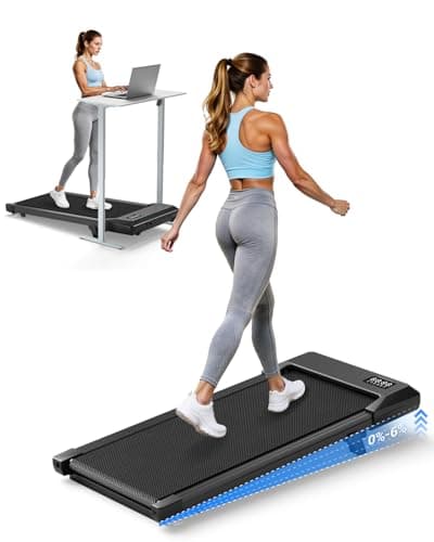 DeerRun Under Desk Walking Pad Treadmill with 6% Manual Incline, 0.6-3.8 MPH Walking Speed, 2.5 HP, 300 lb Capacity, App & Remote Control, for Home Office & Small Spaces
