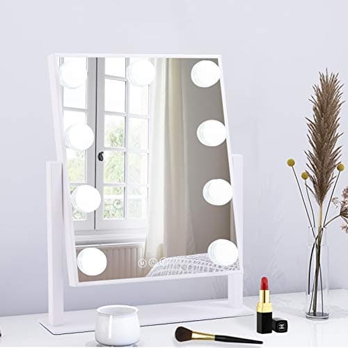 BWLLNI Lighted Makeup Mirror Hollywood Mirror Vanity Mirror with Lights, Touch Control Design 3 Colors Dimable LED Bulbs, Detachable 10X Magnification, 360°Rotation, (White) 12" L x 14" W