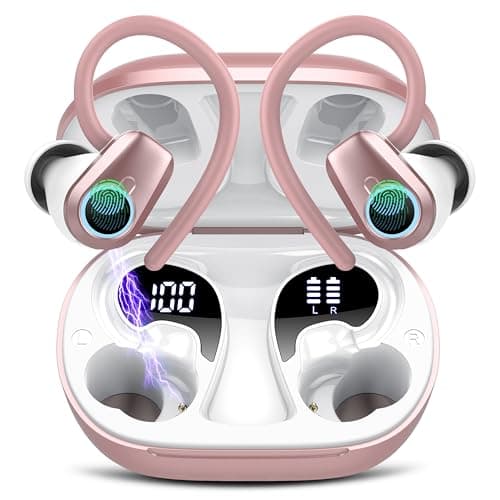Wireless Earbuds, in Ear Buds Wireless Earbuds Bluetooth, Bluetooth 5.3 Headphones Sport, Deep Bass Stereo Noise Cancelling Headphones, 50H Playtime LED Display, IP7 Waterproof Earphones, Rose Pink