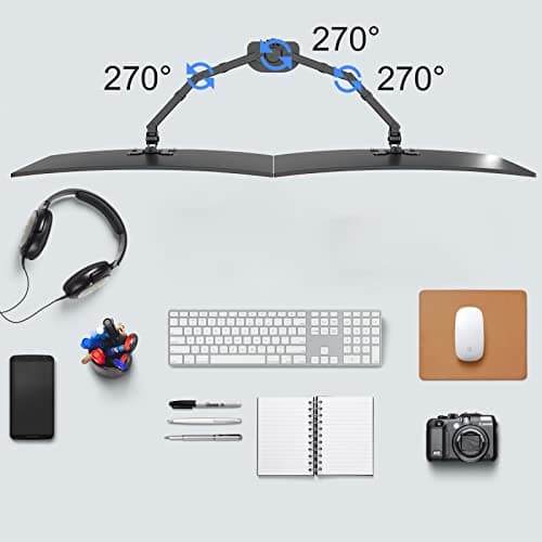Pholiten Dual Monitor Stand,Heavy Duty Adjustable Monitor Desk Mount for 2 Screens up to 38Inches,Dual Monitor Arm with Height Adjustable Tilt Swive Rotate,Holds up to 22 lbs 5