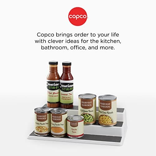 Copco Non-Skid 3-Tier Spice Rack Organizer for Cabinet - 10 Inch Kitchen Pantry Organizer with Raised Rims, White and Gray Step Shelf for Spices, Cans, Jars - Easy Clean Storage Solution 7