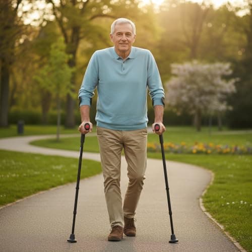 KMINA Forearm Crutches for Adults (x2 Units), Open Cuff, Extra Comfort with Hand Grip and Wide Tip, Adjustable Height, Aluminum, Orthopedic, Made in Europe 9