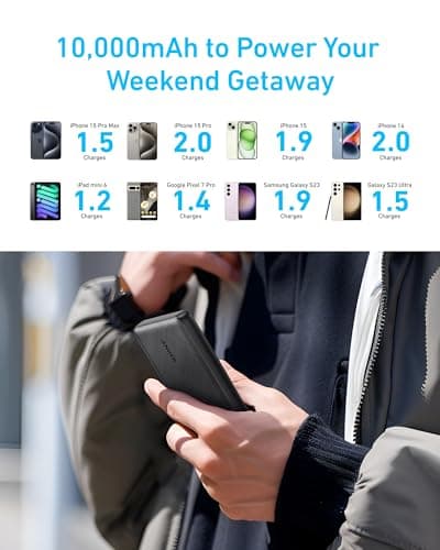 Anker Power Bank(PowerCore 10K), Compact Travel-Ready 10,000mAh Battery Pack with PowerIQ Charging Technology, 5V/3A High-Speed Charging for iPhone, iPad,and More (1, Black) 5