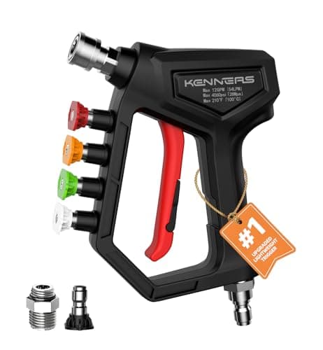 KENNEAS Short Pressure Washer Gun with Swivel & Nozzle Holder, 4000 PSI, 1/4” Quick Connector Coupler & 3/8" Male Plug, M22-14mm Adapter, Power Washer Gun Compatible with Foam Cannon