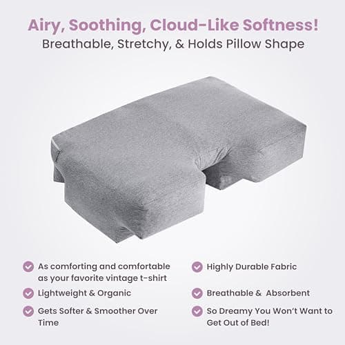 Wife Pillow Cover Only Jersey Knit Pillowcase, Soft 100% Cotton T-Shirt Feel - Contour Exclusively for Arm & Body Position Side, Stomach & Back Sleeper Bed Pillow, Machine Washable & Dryable, Grey 7