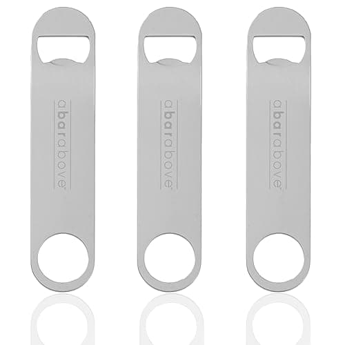 A Bar Above Bottle Opener, Bartender Tool, Flat Bar Blade Speed Opener, Heavy Stainless Steel Beer Cap Lifter With Thumb Hole, Dishwasher Safe Rust Resistant, Bartender Accessories, Silver, Pack of 3