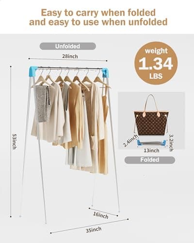 URZCT Travel Garment Rack ,Portable and Foldable，Folding Clothes Rack for Dance,Travel,Camping, Drying,RV, Indoor,Outdoor. A Collapsible Mini Clothing Rack. 2