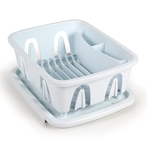 Camco RV Mini Dish Drainer & Tray - Features a Sloped Drain Tray Design, Heavy-Duty Construction - Ideal for Small Spaces, Apartments, Boats, and More -9.5" L x 11.7" W x 4.75" H - White (43511)