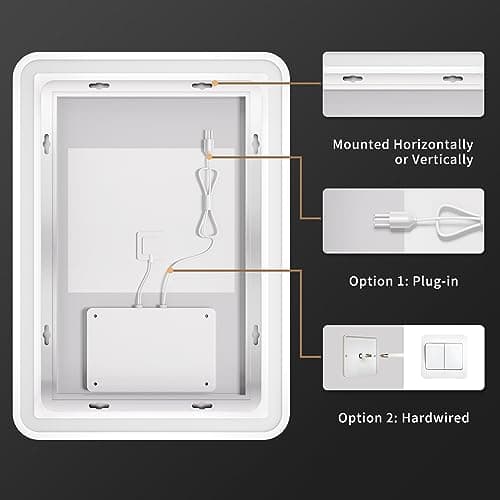Vosuja 20x28inch LED Bathroom Mirror Rounded Corner Rectangle Frameless, 3 Colors Lighted & Stepless Dimmable Vanity-Mirror-with-Lights, Anti-Fog, Horizontal/Vertical Hanging Wall Mirror 8