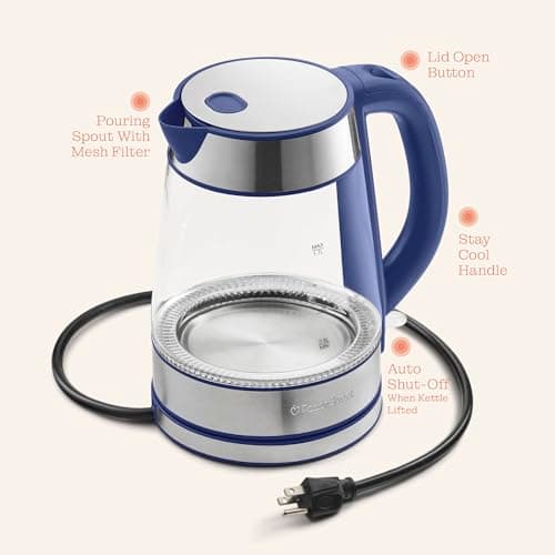 Speed-Boil Water Electric Kettle, 1.7L 1500W, Coffee & Tea Kettle Borosilicate Glass, Wide Opening, Auto Shut-Off, Cool Touch Handle, LED Light. 360° Rotation, Boil Dry Protection 9
