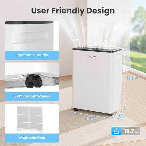 Candy 2000 Sq.Ft Dehumidifiers for Home, 34 Pints Portable Dehumidifier With Continuous/Auto Mode,0.66 Gal Tank, for Bedroom,Bathroom,Basement, Smart Control with Drian Hose Included 7