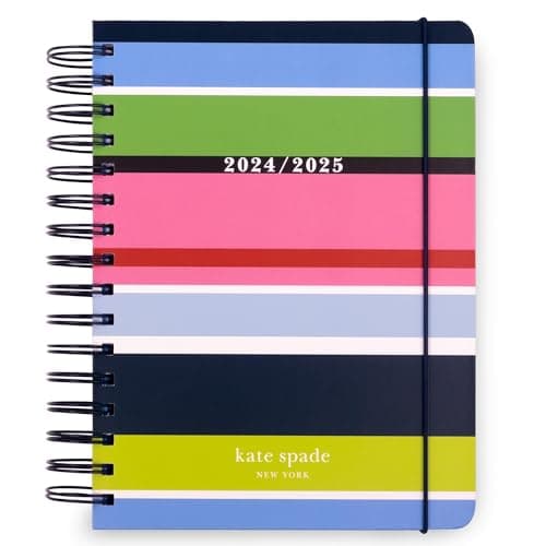 Kate Spade New York Daily Planner 2024-2025, Large August 2024 - December 2025, Hardcover Spiral Planner, Weekly with Monthly Calendar, Stickers, & Pockets, Sunny Day Stripe