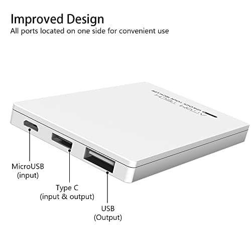 Attom Tech Dual USB Output Super Slim Power Bank Ultra Thin, 3000mAh Portable Charger Mini External Phone Battery Pack Small Dual Outlet, Emergency Phone Power Backup (White) 5