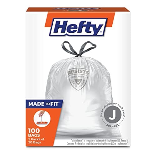 Hefty Made to Fit Trash Bags, Fits simplehuman Size J (12 Gallons),100 Count (5 Pouches of 20 Bags Each)