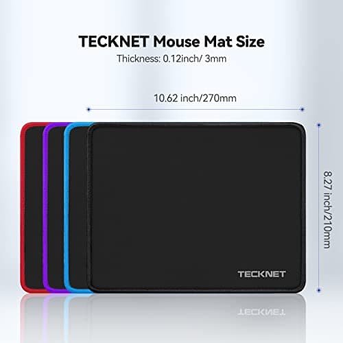 TECKNET Mouse Pad with Anti-fray Stitching, Waterproof Surface & Non-Slip Rubber Base with Stitched Edges Gaming Mouse Mat for Laptop，Compatible with Laser and Optical Mice - Black 6