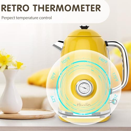Harriet Electric Kettle, 1.8L Hot Water Boiler Electric with Thermometer, 1500W Stainless Steel Electric Water Kettle with LED Indicator, Auto Shut-Off & Boil Dry Protection, Yellow 7