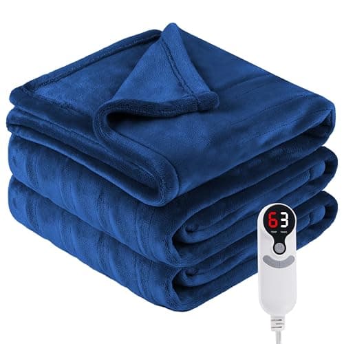 Eydna Electric Heated Blanket Throw Size 50"x60", Fast Heating Throw, Soft Microplush for Sofa & Office,6 Heating Levels & 1-10 Hours Auto Off, Machine Washable, Gifts for Family-Navy Blue