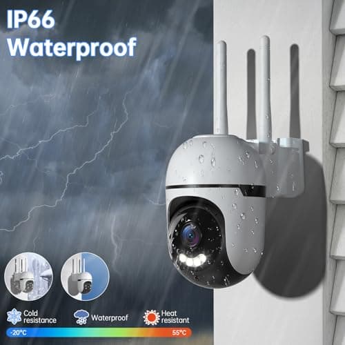 JUFLSKY Security Camera Outdoor Wired,2K Security Cameras Outdoor,2.4G & 5GHz WiFi Surveillance Camera Home/Dome,IP66 Waterproof,360° PTZ Auto Tracking,Color Night Vision/AI Alert 7