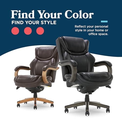 La-Z-Boy Harnett Big and Tall Executive Office Chair, Ergonomic High-Back Chair with Solid Wood Arms, ComfortCore with Memory Foam Cushions, Bonded Leather, Black 12